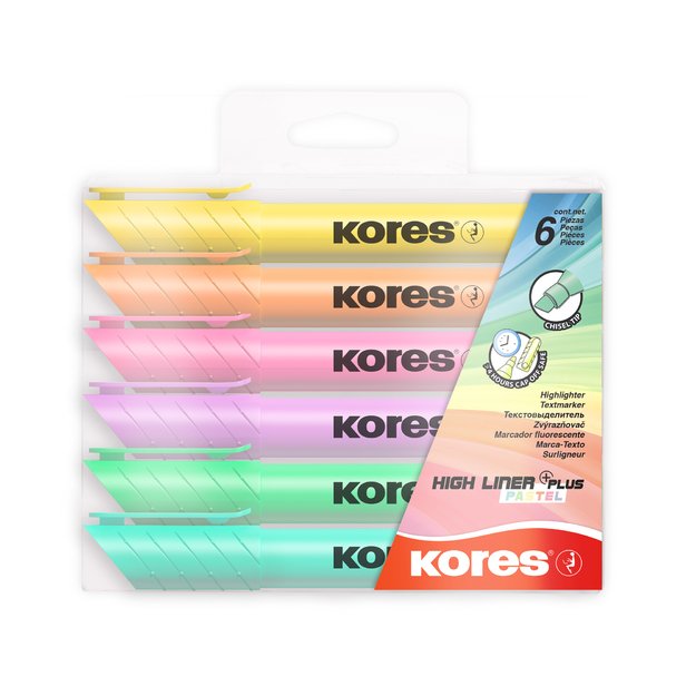 Teksto žymeklis KORES HIGH LINER PLUS, 6 pastelinės spalvos 1
