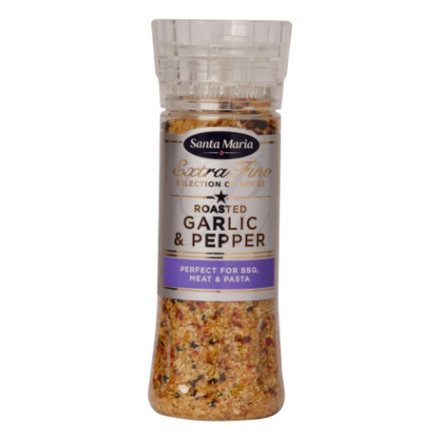 Skrudintų česnakų ir pipirų prieskonių mi&scaron;inys, SANTA MARIA, malūnėlis, 265 g