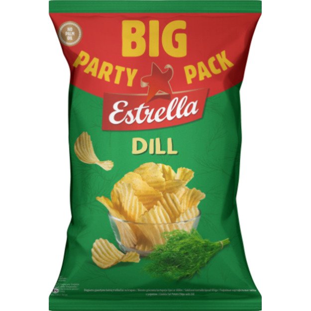 Vingiuoto pjaustymo bulvių traškučiai ESTRELLA su krapais, 250 g