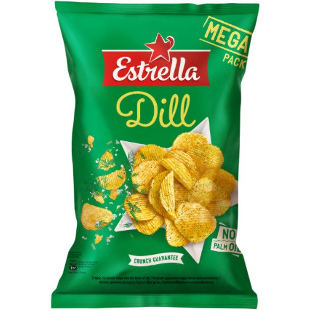 Vingiuoto pjaustymo bulvių tra&scaron;kučiai ESTRELLA su krapais, 250 g 1