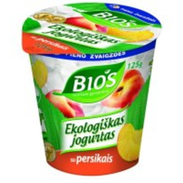 Ekologiškas jogurtas BIOS, su persikais, be laktozės, 125 g, LT-EKO-001