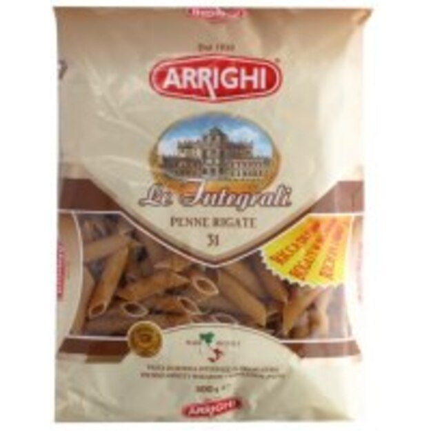 Makaronai ARRIGHI, pilno grūdo, penne rigate, 500 g