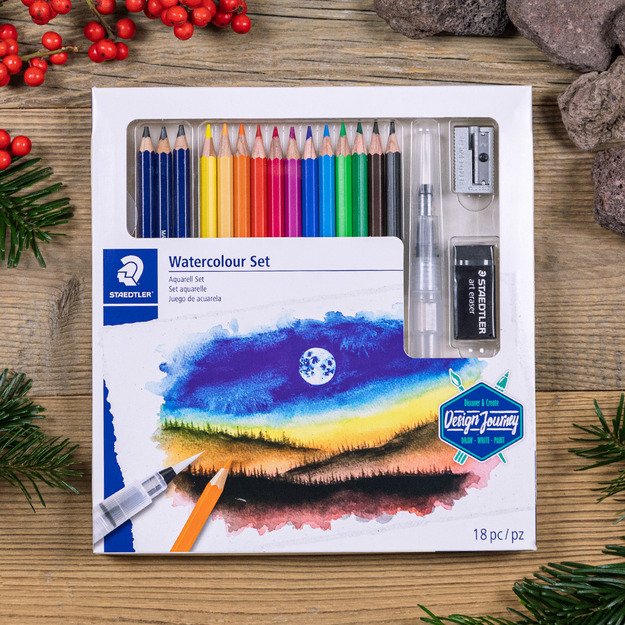 Kūrybinis rinkinys STAEDTLER 146 10C, 12 spalvotų pieštukų + 3 grafitiniai pieštukai,  vandens teptukas, drožtukas 2