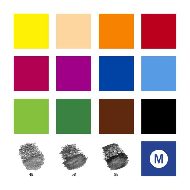 Kūrybinis rinkinys STAEDTLER 146 10C, 12 spalvotų pie&scaron;tukų + 3 grafitiniai pie&scaron;tukai,  vandens teptukas, drožtukas 5