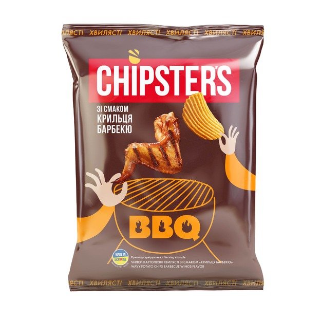 Bulvių tra&scaron;kučiai CHIPSTER S, banguoti, BBQ vi&scaron;tienos sparnelių skonio, 60 g