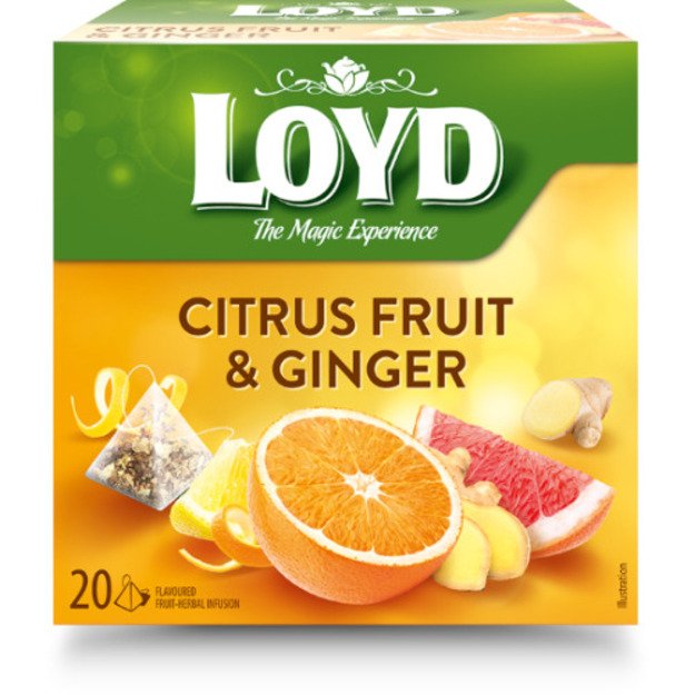 Vaisių ir žolelių arbata LOYD, imbiero ir citrusinių vaisių skonio, 20 x 2g