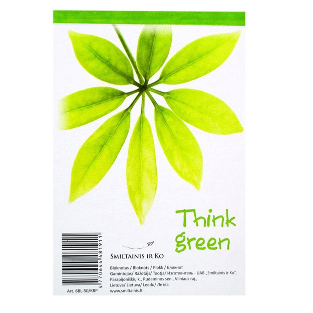 Bloknotas klijuotas viršuje SMLT, A6, 50 lapų, langeliais 1
