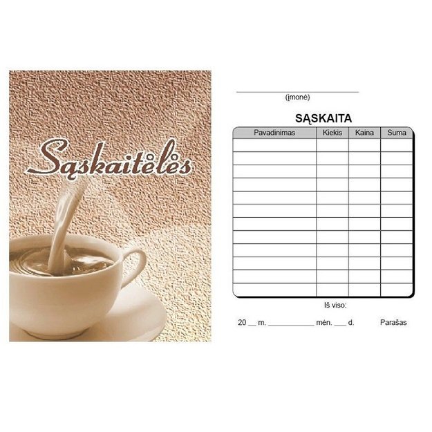 Užsakymų knygutė kavinėms Sąskaita be vir&scaron;elio, 70x100 mm,  80 psl., savikopijuojantys, primas lapas baltas, antras  -  geltonas