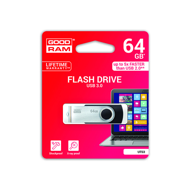 Atmintinė USB 3.0 GOODRAM UTS3 64GB, juoda sp.