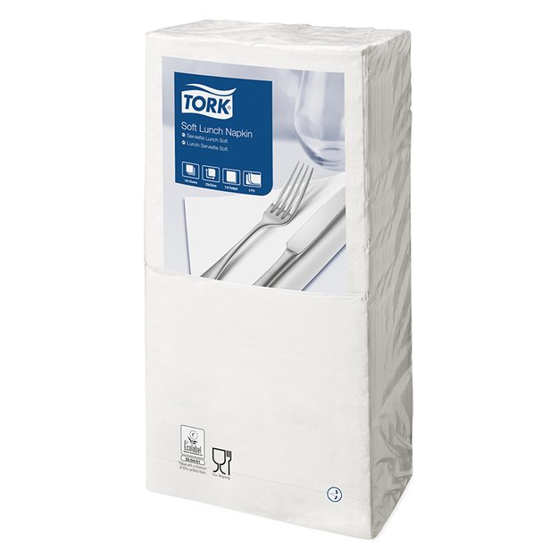 Servetėlės TORK SOFT LUNCH, 3 sl., 150 vnt., 33 x 32.6 cm, balta 477414 1