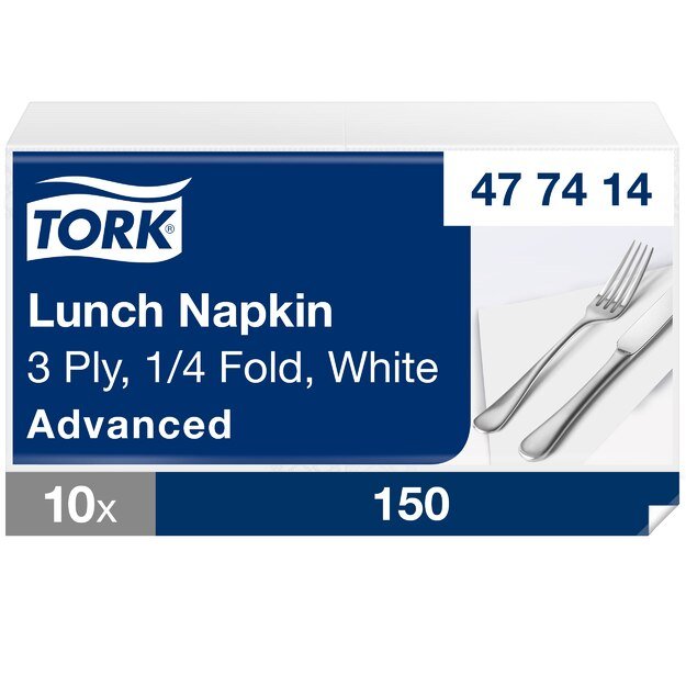 Servetėlės TORK SOFT LUNCH, 3 sl., 150 vnt., 33 x 32.6 cm, balta 477414 2