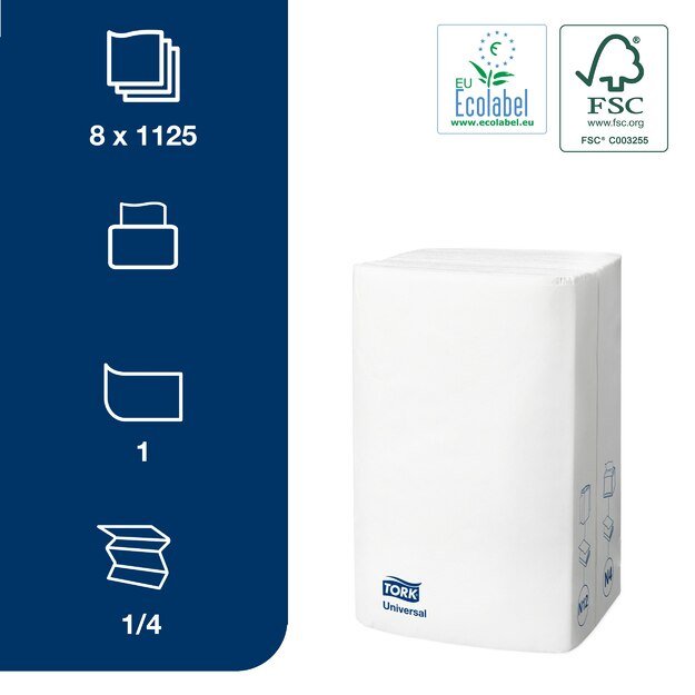 Stalo servetėlės TORK UNIVERSAL N4, 10840, balta sp., 21.6x33cm, 5 vnt./pak. 3