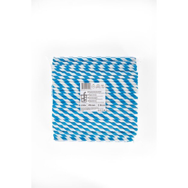 Popieriniai &scaron;iaudeliai ZigZag, mėlyni/dryžuoti, D 8 mm, L 24 cm, 250 vnt