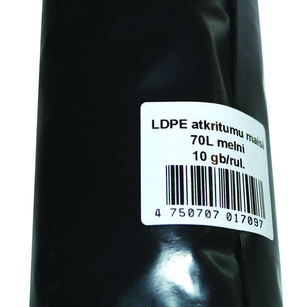 &Scaron;iuk&scaron;lių mai&scaron;ai, 70 l, 10 vnt, LDPE, 80 mic, 58 x 75 cm, juodi 2
