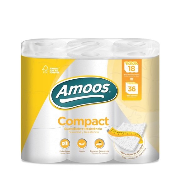 Tualetinis popierius AMOOS rulonuose su perforacija, 2 sluoksniai, 18 ritinėlių