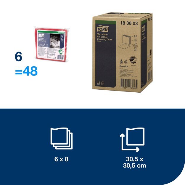 Šluostė TORK, mikropluoštas, universali, raudona, 30,5 x 30,5 cm, 6 vnt,183603 1