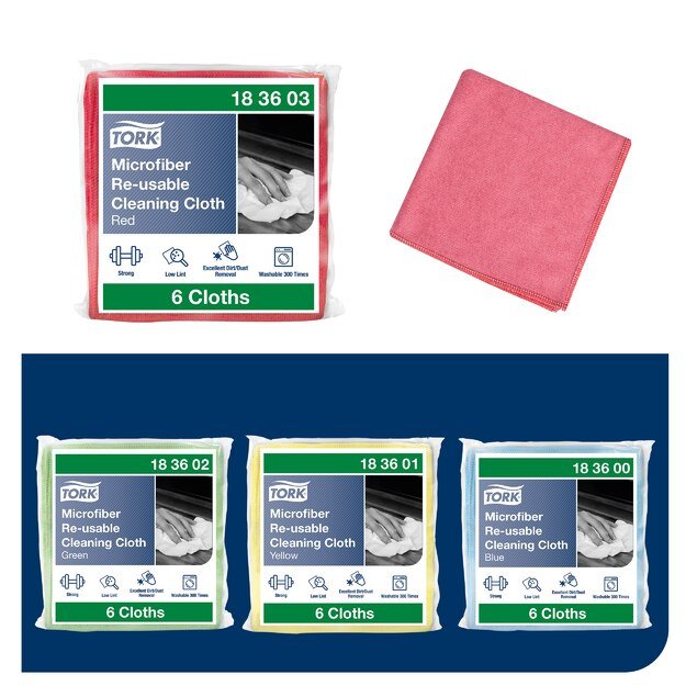 Šluostė TORK, mikropluoštas, universali, raudona, 30,5 x 30,5 cm, 6 vnt,183603 2