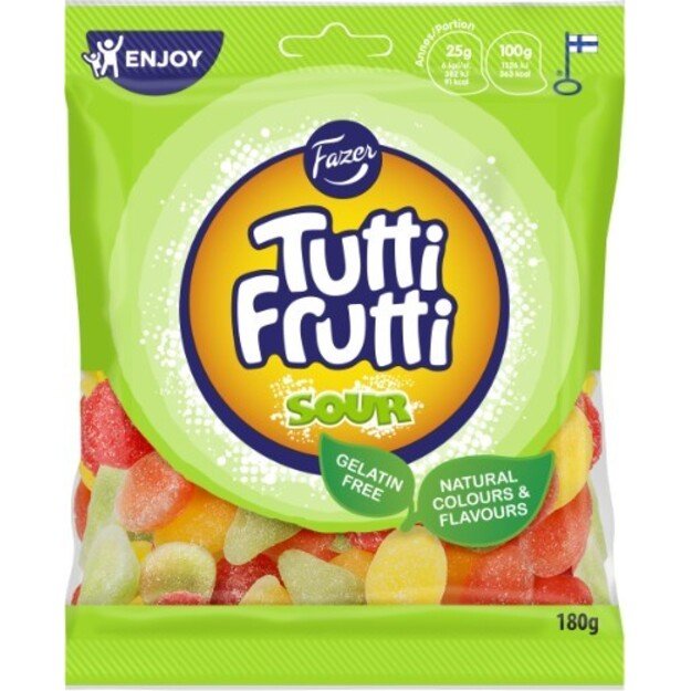 Guminukai TUTTI FRUTTI, rūg&scaron;tūs, vaisių skonio, 180 g