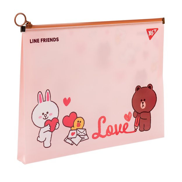 Aplankas su užtrauktuku YES Line Friends. Brown A4