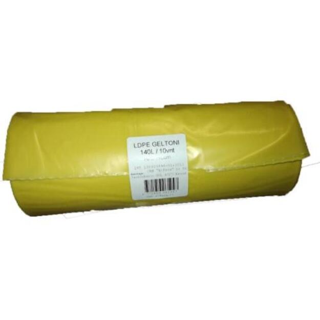Šiukšlių maišai, 140 l, 35 mk, 70 x 110 cm, geltoni, 10 vnt.