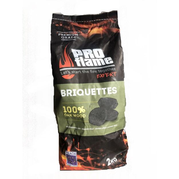 Anglies briketai PROflame Expert, ąžuolas, 2 kg.