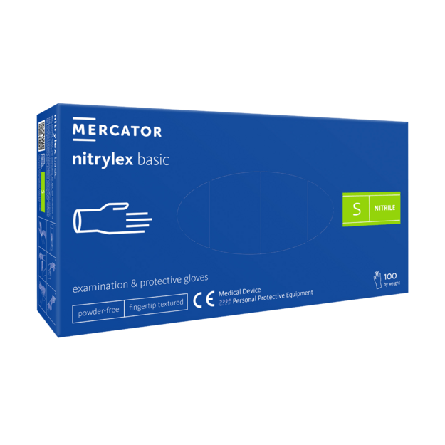 Vienkartinės pir&scaron;tinės NITRYLEX Basic, nitrilinės, nepudruotos, mėlynos spalvos, S, 100 vnt.