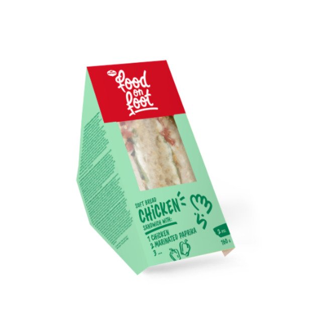 Trikampis sumuštinis, su kepta vištiena ir marinuota paprika, 160 g