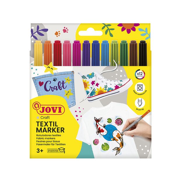 Flomasteriai tekstilei JOVI, 12 spalvų 2