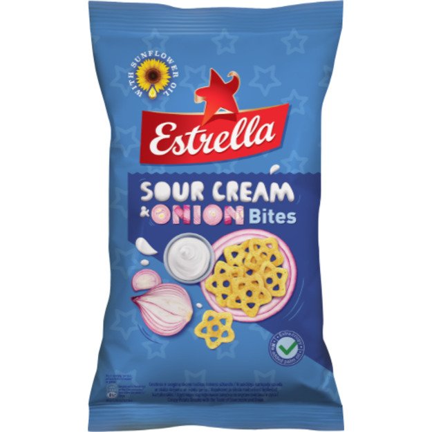 Kukurūzų traškučiai ESTRELLA BITES grietinės ir svogūnų skonio,110 g