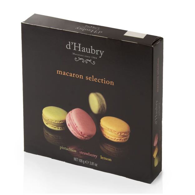 Sausainiai D HAUBRY Macaroons, pistacijų, braškių ir citrinų skonio, 108 g