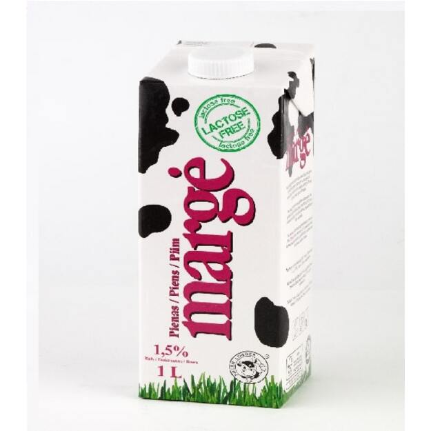 Pienas MARGĖ, be laktozės, 1,5%, UAT, 1 l