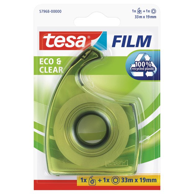 Ekologi&scaron;ka lipni juostelė TESA Film eco & clear, su dėklu, 19mm x 33m, skaidri 2