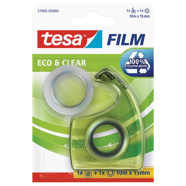 Ekologi&scaron;ka lipni juostelė TESA Film eco & clear, su dėklu, 15mm x 10m, skaidri 2