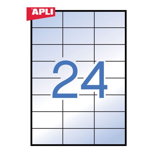 Lipnios etiketės APLI, 70 x 37 mm, A4, 24 lipdukai lape, 20 lapų, matiniai