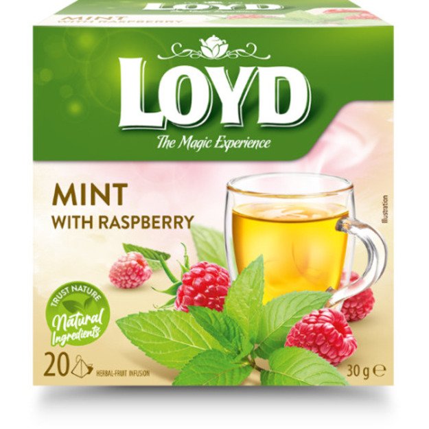 Žolelių arbata LOYD, mėtos ir aviečių skonio, 20 x 1,5 g