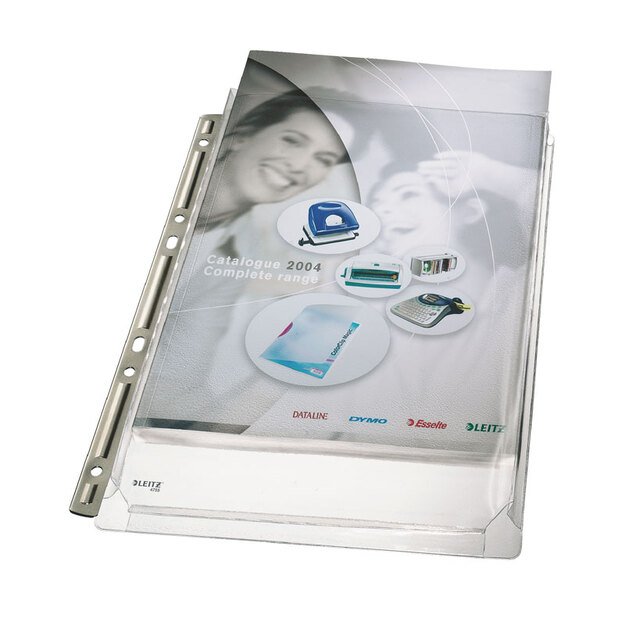 Įmautė su metaliniu kra&scaron;teliu ESSELTE, A4, (pak. - 3 vnt.), skaidri