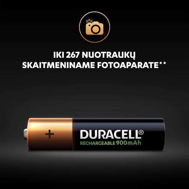 &bdquo;Duracell Recharge 900 mAh&ldquo; AAA baterijos, 4 baterijų pakuotė 4