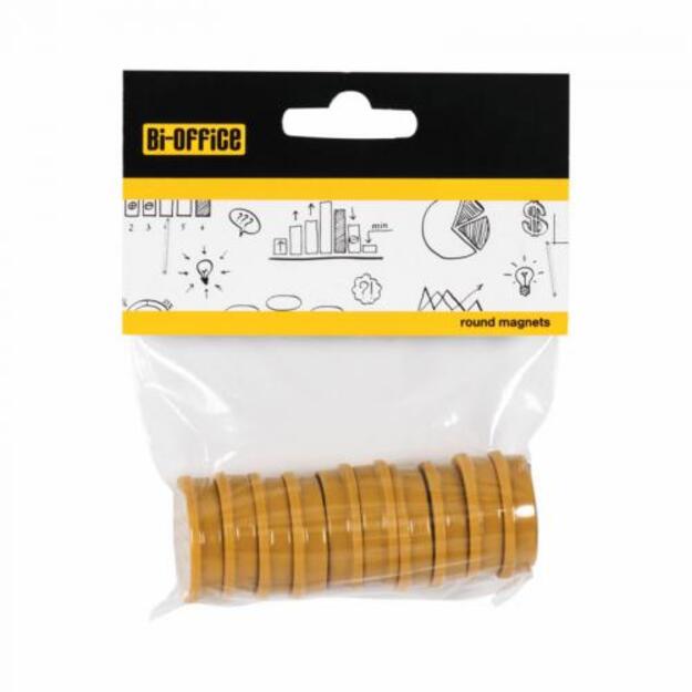 Baltosios lentos magnetai BI-OFFICE 30 mm, 10 vnt., ypač stiprūs, geltona sp. 1