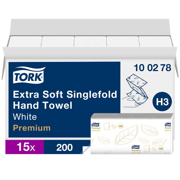 Servetėlės rankoms TORK PREMIUM EXTRA SOFT H3, 100278, 2 sl., 200 serv., 23 x 22.6 cm, balta sp. 1