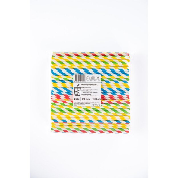 Popieriniai &scaron;iaudeliai ZigZag, spalvoti/dryžuoti, D6 mm, L 20 cm, 250 vnt