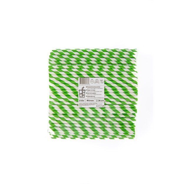 Popieriniai &scaron;iaudeliai ZigZag, žali/dryžuoti, D 8 mm, L 24 cm, 250 vnt