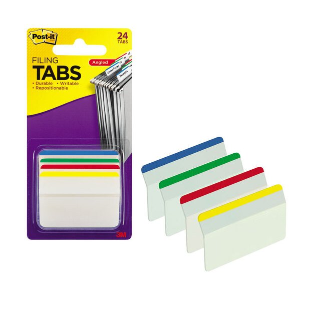 Lipnūs žymekliai POST-IT, dideli, lenkti, 24 lapeliai, 4 spalvos