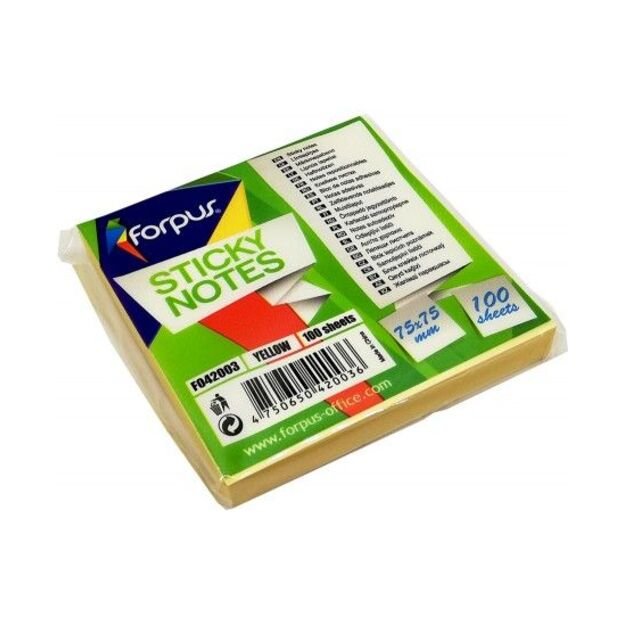 Lipnūs lapeliai FORPUS, 75 x 75 mm, geltona sp., 100 lapelių 1