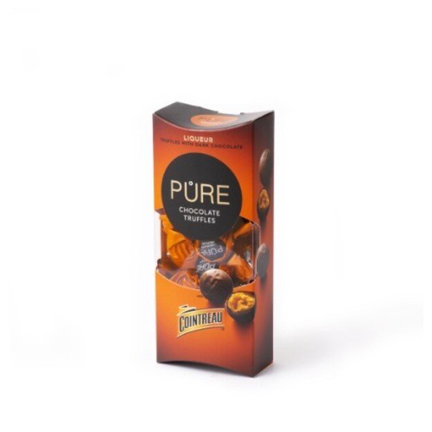 Juodojo &scaron;okolado triufeliai PURE su kreminiu apelsinų likerio &bdquo;COINTREAU&rdquo; įdaru, 108g