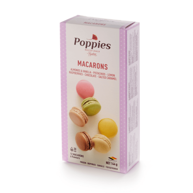 Migdoliniai sausainiai POPPIES Macaroons, 6 skoniai, 12 vnt. x 12 g