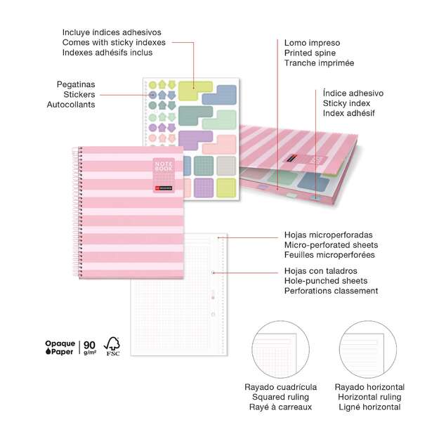 Sąsiuvinis su spirale APLI, A5, 80 lapų, langeliais, Pink 2