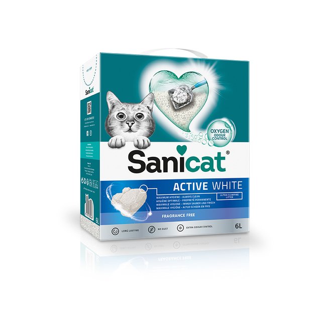 Kačių kraikas SANICAT Active White, betonitinis, sušokantis, 6 l