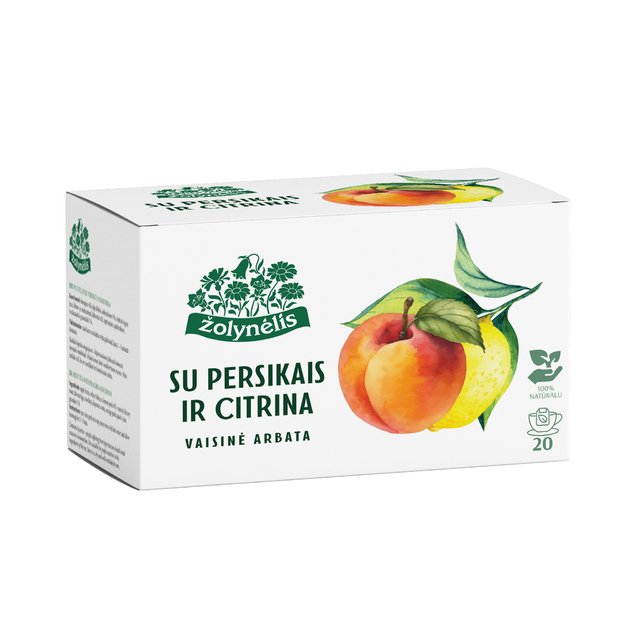 Vaisinė arbata ŽOLYNĖLIS su persikais ir citrina, 50 g (2,5 g x 20 vnt.)