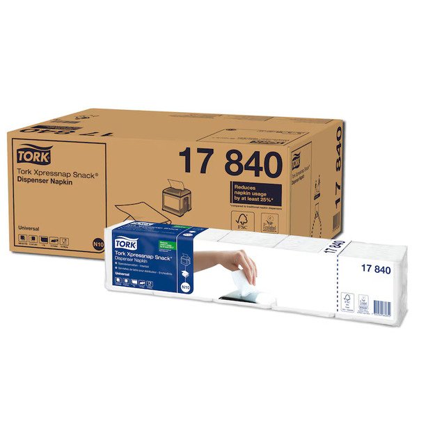 Servetėlės TORK Xpressnap Snack, dozatoriui N10, baltos spalvos, 1125 vnt. 17840