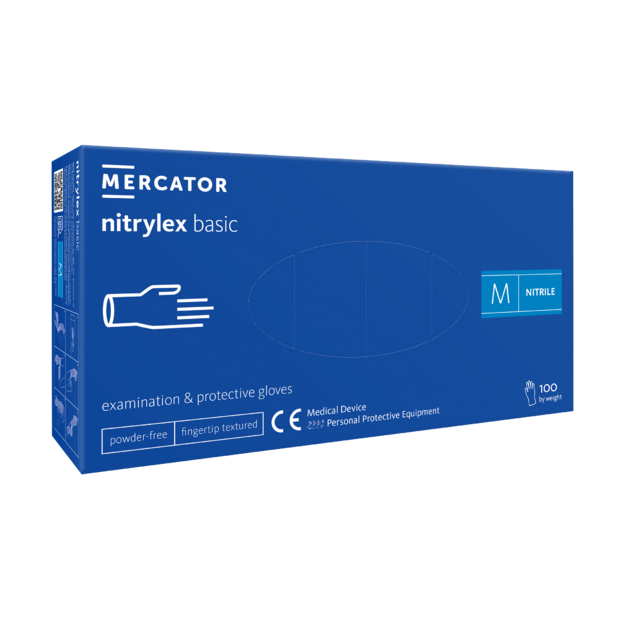 Vienkartinės pir&scaron;tinės NITRYLEX Basic, nitrilinės, nepudruotos, mėlynos spalvos, M, 100 vnt.